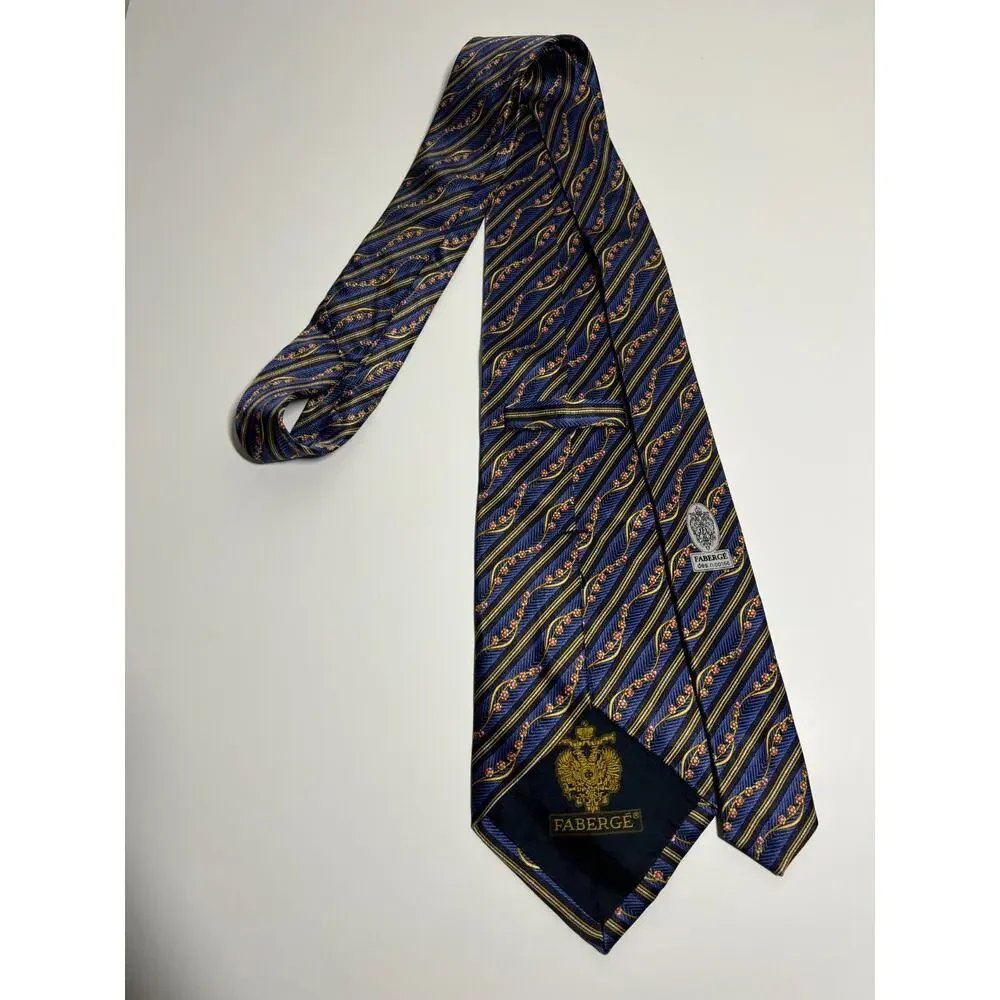 Faberge EUC Blue Flower Egg Print 100% Silk Tie 58